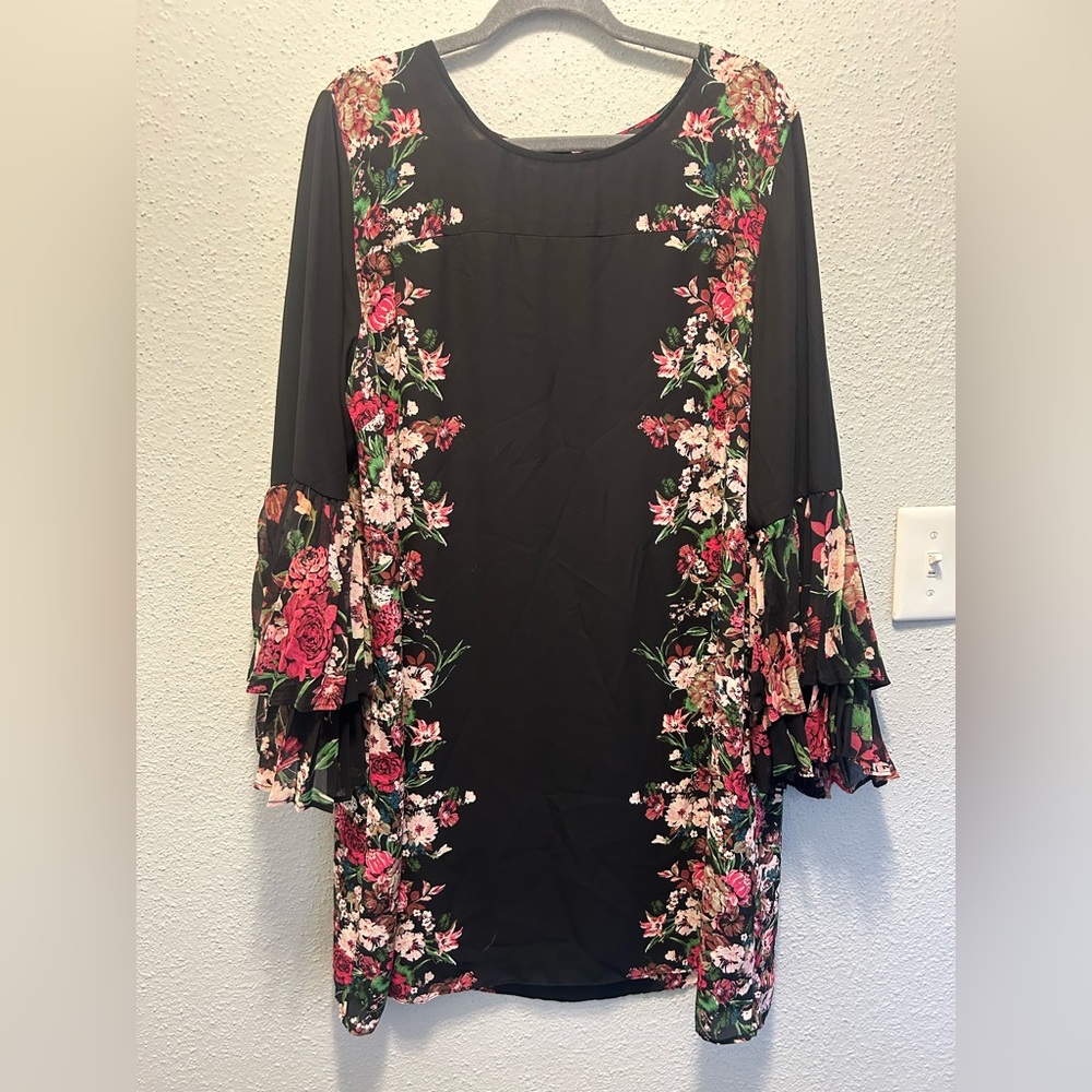 INC International Concepts Black Floral Long Sleeve Dress